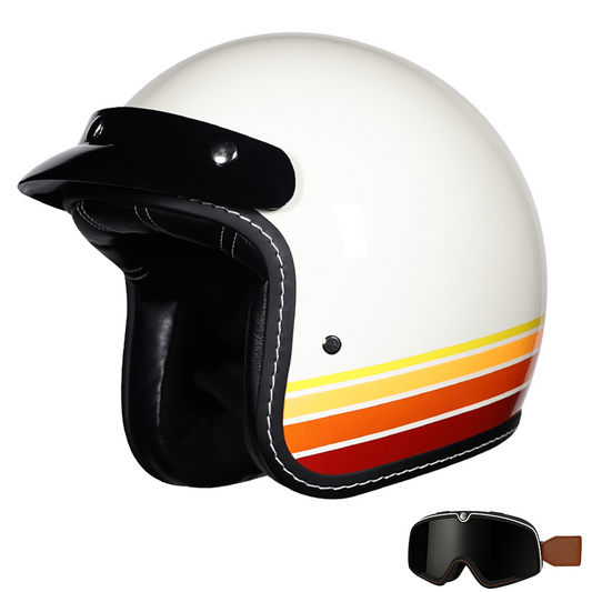 3/4 Open Face Motorcycle Helmet for Men & Women, DOT Approved Vintage Cruiser & Scooter Helmet with Visor, Lightweight Half Shell Helmet for Urban Commuting & Street Riding