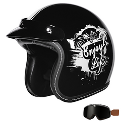 3/4 Open Face Motorcycle Helmet for Men & Women, DOT Approved Vintage Cruiser & Scooter Helmet with Visor, Lightweight Half Shell Helmet for Urban Commuting & Street Riding