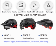 Bike Helmet with USB Rechargeable Rear Light Detachable Magnetic Goggles Removable Sun Visor Mountain & Road Bicycle Helmets for Men Women Adult Cycling Helmets