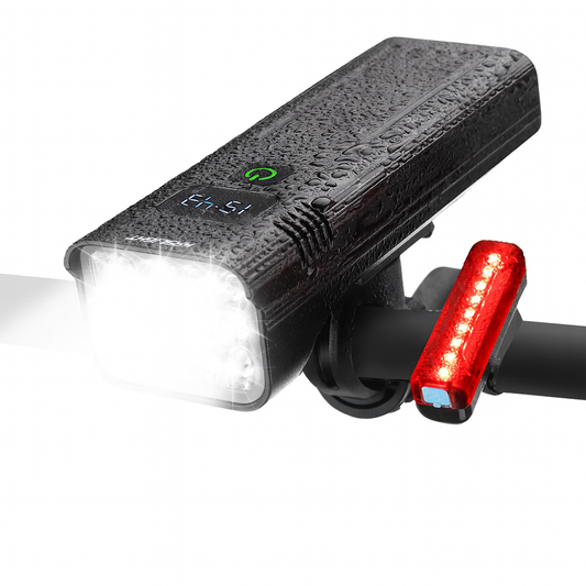 Ultra-Bright 1500 Lumen Bike Light Set – Rechargeable LED Headlight with High/Low Beam, Bright Front & Rear Bike Lights for Night Riding + Free Taillight