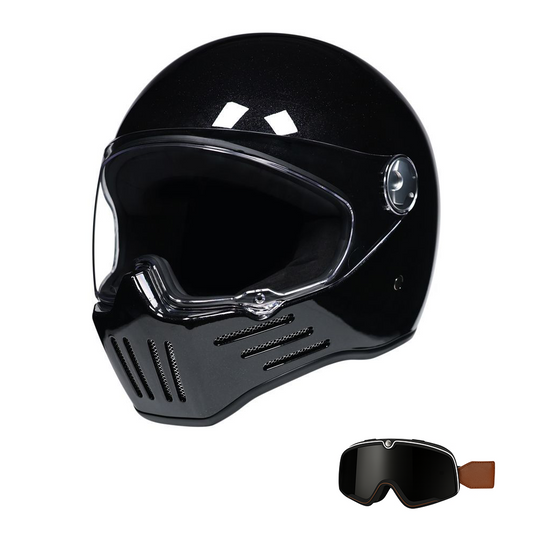 DOT Approved Vintage Full Face Motorbike Helmet, Piano Finish, Quick-Swap Removable Visor, Double D-Ring Strap, Unisex Adult Gear