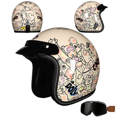 3/4 Open Face Motorcycle Helmet for Men & Women, DOT Approved Vintage Cruiser & Scooter Helmet with Visor, Lightweight Half Shell Helmet for Urban Commuting & Street Riding