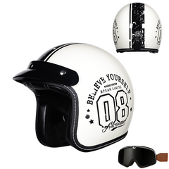 3/4 Open Face Motorcycle Helmet for Men & Women, DOT Approved Vintage Cruiser & Scooter Helmet with Visor, Lightweight Half Shell Helmet for Urban Commuting & Street Riding