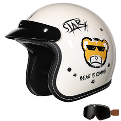 3/4 Open Face Motorcycle Helmet for Men & Women, DOT Approved Vintage Cruiser & Scooter Helmet with Visor, Lightweight Half Shell Helmet for Urban Commuting & Street Riding