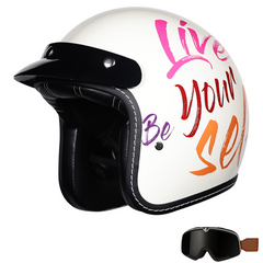 3/4 Open Face Motorcycle Helmet for Men & Women, DOT Approved Vintage Cruiser & Scooter Helmet with Visor, Lightweight Half Shell Helmet for Urban Commuting & Street Riding