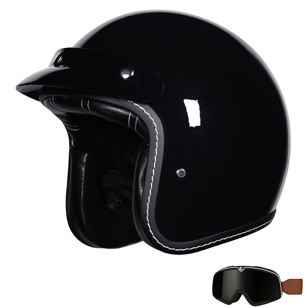3/4 Open Face Motorcycle Helmet for Men & Women, DOT Approved Vintage Cruiser & Scooter Helmet with Visor, Lightweight Half Shell Helmet for Urban Commuting & Street Riding