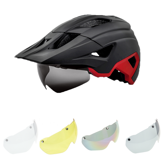 Bike Helmet with USB Rechargeable Rear Light Detachable Magnetic Goggles Removable Sun Visor Mountain & Road Bicycle Helmets for Men Women Adult Cycling Helmets