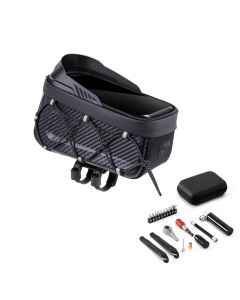 Waterproof Bike Phone Mount Bag 1.3L EVA Top Tube Bike Frame Bag with Touchscreen Sun Visor Quick Release and Repair Tool Kit for MTB Road and E Bikes