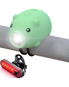 Cute Piggy Bike Light Set with Horn and Rear Tail Light, USB-C Rechargeable