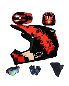 Youth and Adult Full-Face Dirt Bike Helmet with Goggles Gloves for Men & Women's Motocross, ATV and Off-Road Riding