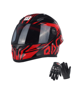 DOT Red Full Face Motorcycle Helmets with Gloves for Age 4-15 Children Dirt Bike ATV Quad and Off-Road Riding