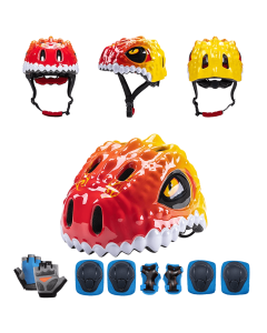Kids Bicycle Half Helmet with Adjustable Dial Gloves and Pads Set for 5 to 10 Years Old Child Scooter Skateboard Outdoor Safety Gear