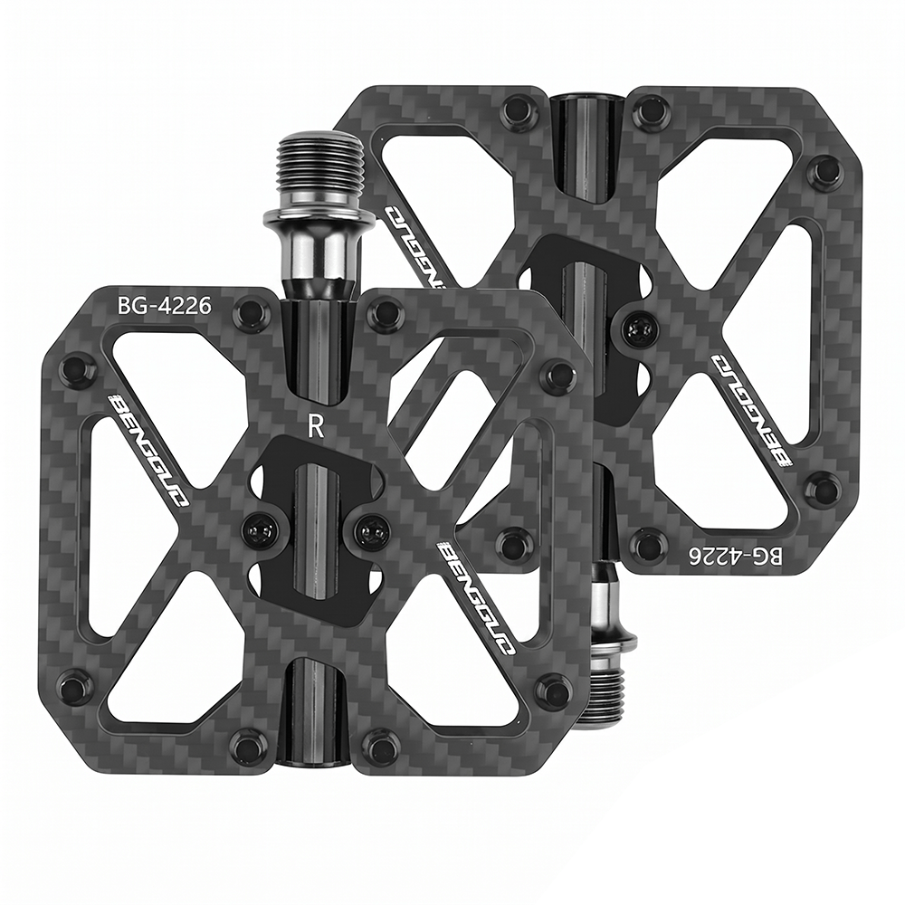 Mountain Bike Pedals T700 Carbon Fiber Lightweight Flat Pedals with Triple Bearings Non-Slip Pins 9/16" Spindle for MTB Road Gravel Bikes