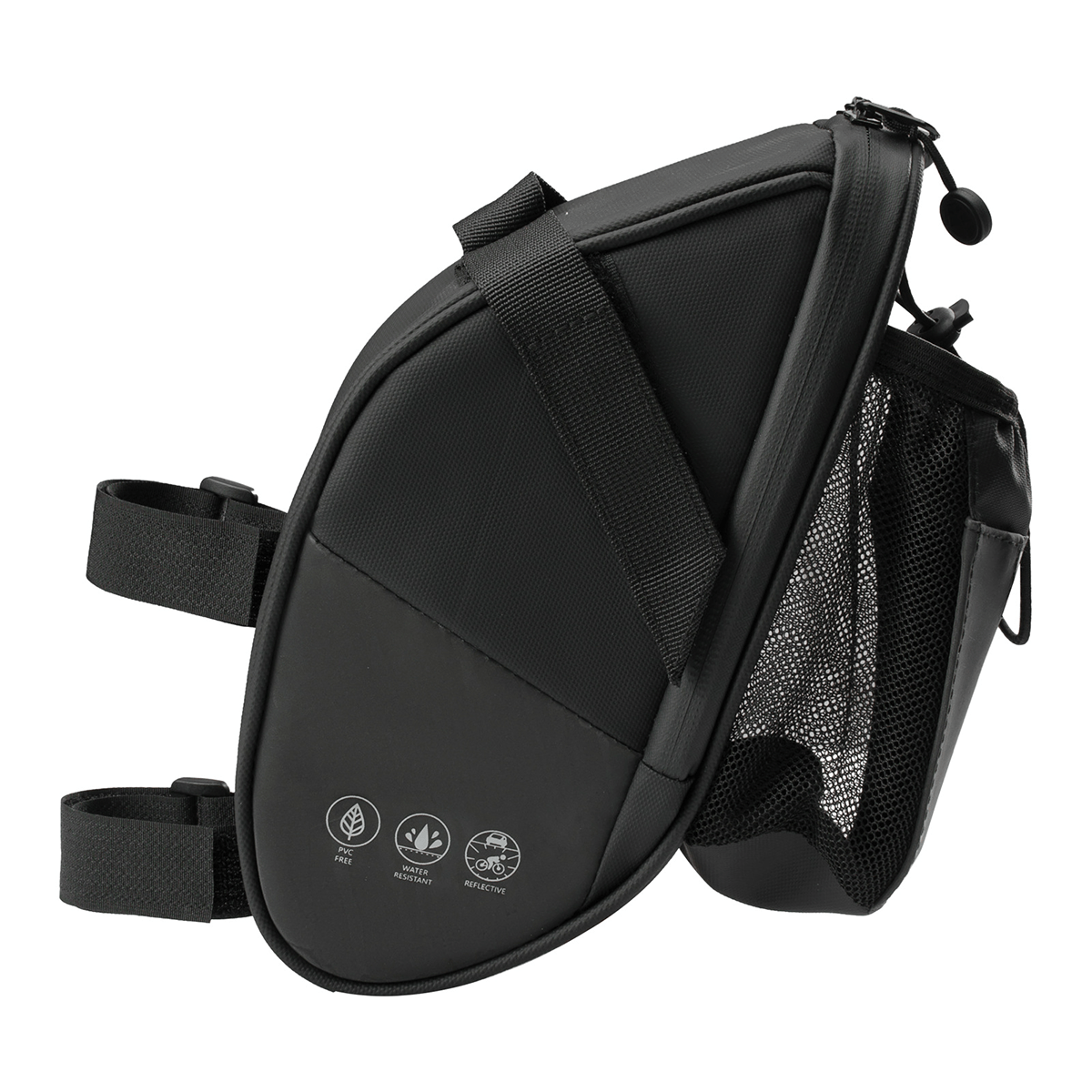 Bike Seat Bag with Water Bottle Holder Water Resistant Bicycle Saddle Bag with Taillight Attachment Under Seat Storage Pack for Road MTB and Mountain Bikes