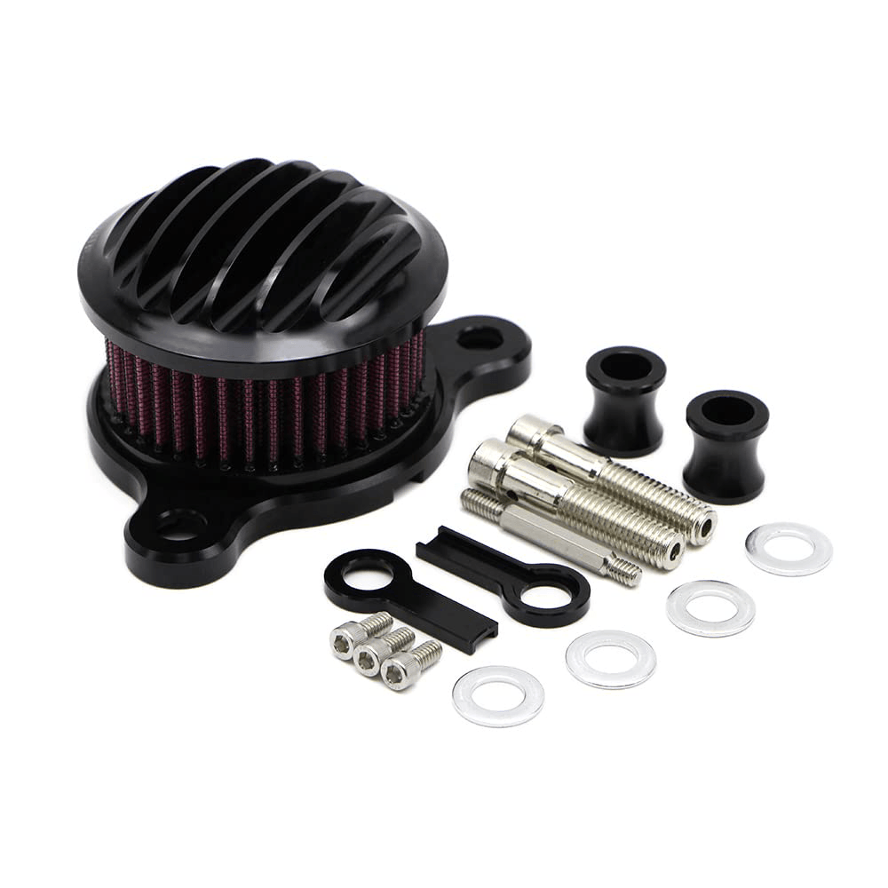 Motorcycle Air Cleaner Filter Compatible with Harley Sportster XL883 XL883N XL883R XL1200 XL1200X 1988+ CNC Billet Aluminum Washable Black