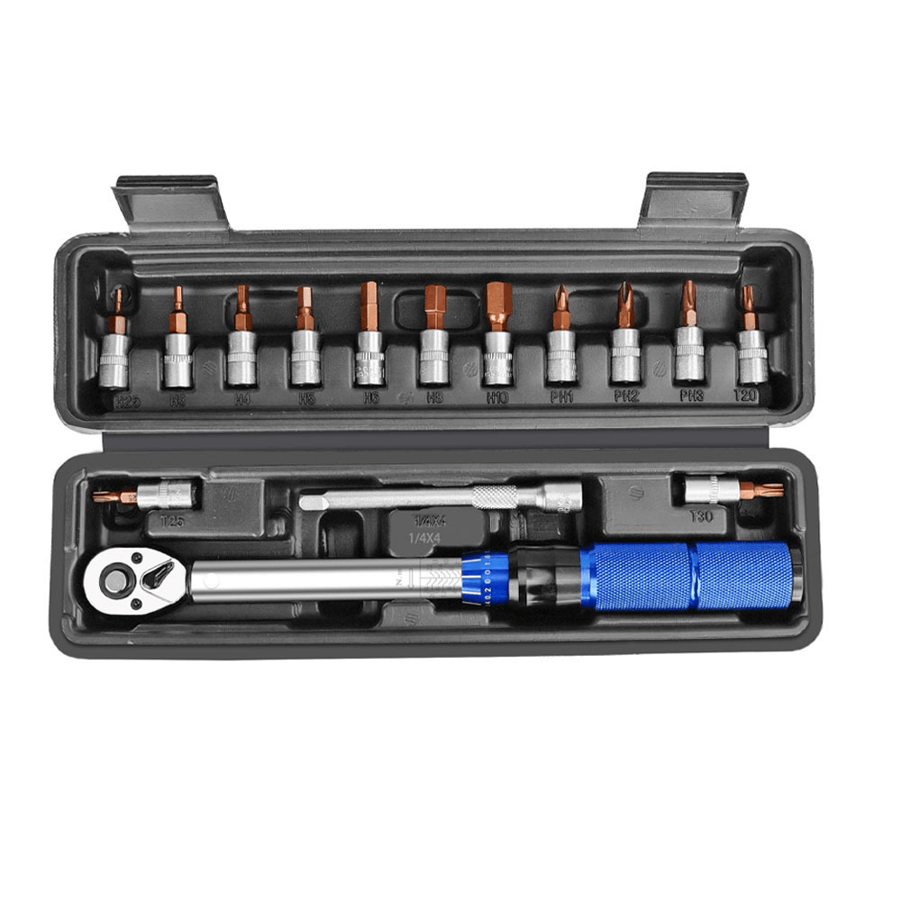 1/4 Inch Drive Bike Torque Wrench Set 2-24 Nm Click Type with 13 S2 Steel Bits and Extension Bar for MTB Road Bikes and E Bikes