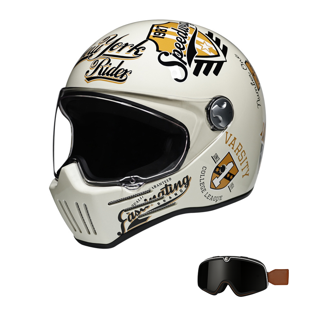 Retro Full Face Motorcycle Helmet Set for Cruiser and Cafe Racer Riding