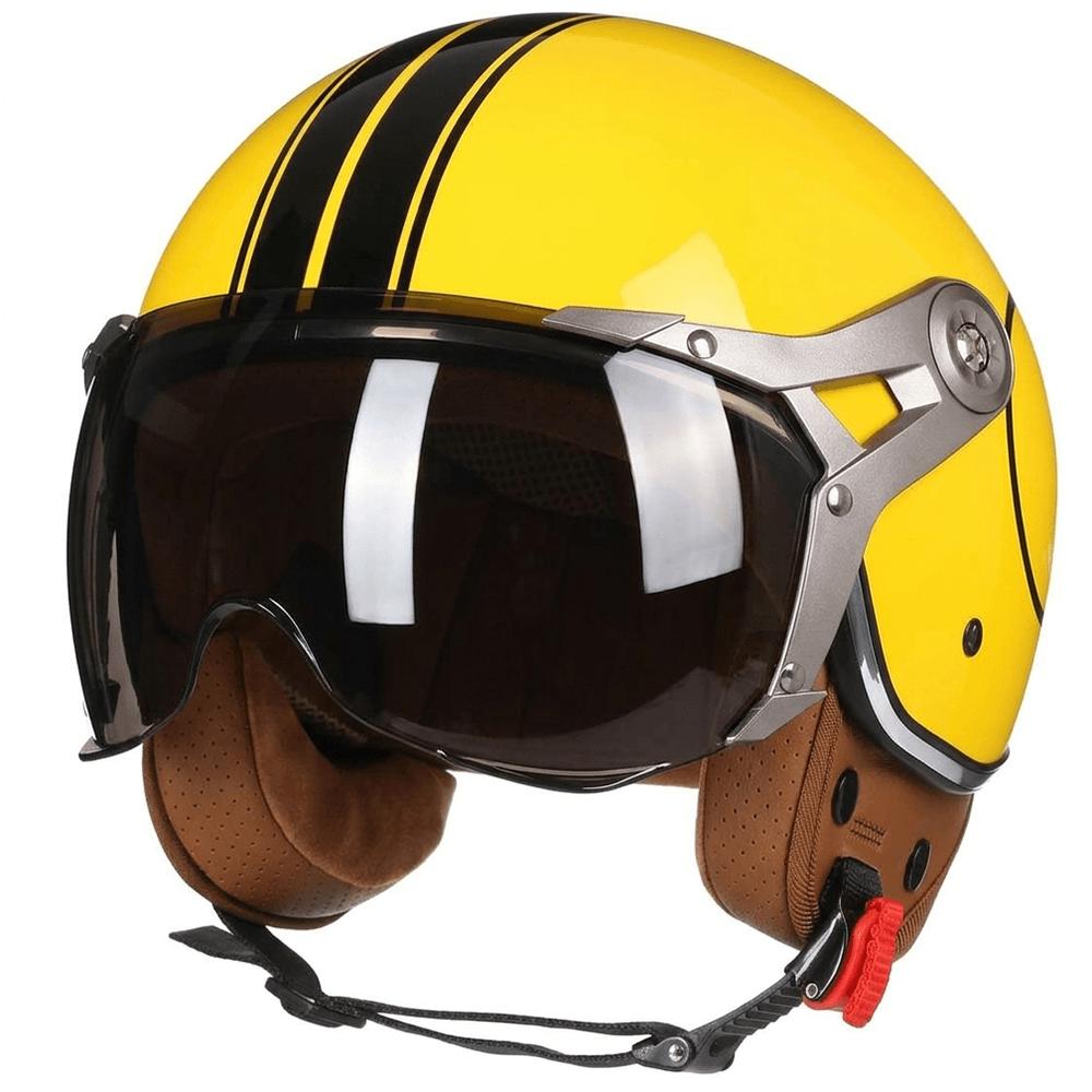DOT Vintage Motorcycle Helmet Open Face Jet Helmet with Clear Visor for Scooter Moped and Urban Commuting