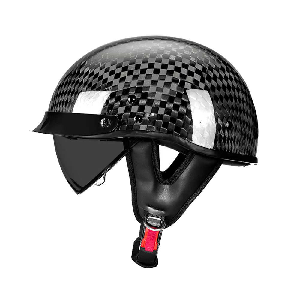 Aldult Carbon Fiber Motorcycle Half Helmet With Sun Visor Retro Vintage Open Face Classical Helm For Cruiser Scooter Moped Cafe
