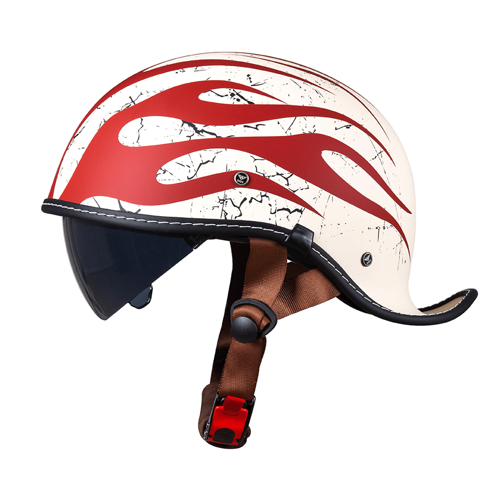 DOT Vintage Skull Cap Motorcycle Helmet with Retractable Drop-Down Sun Lens for Men & Women  Cafe Racer Moped Commuting