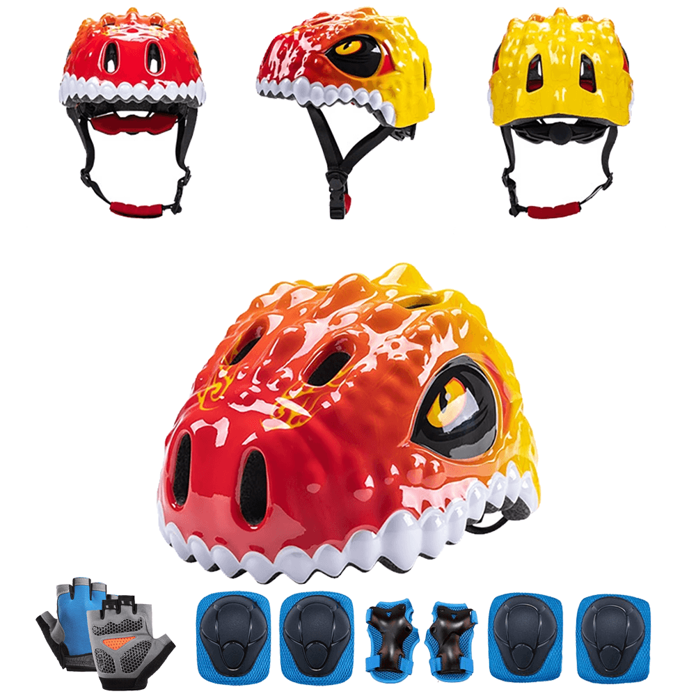 Kids Bicycle Half Helmet with Adjustable Dial Gloves and Pads Set for 5 to 10 Years Old Child Scooter Skateboard Outdoor Safety Gear